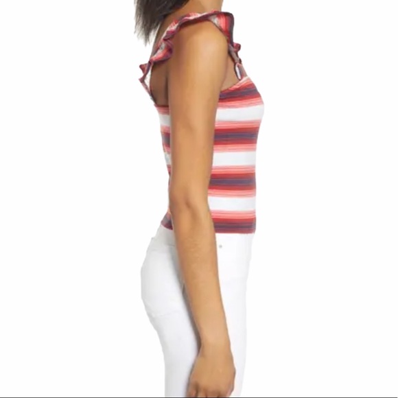 NEW BP Red White Blue Striped Flutter Sleeve Top - Picture 3 of 9